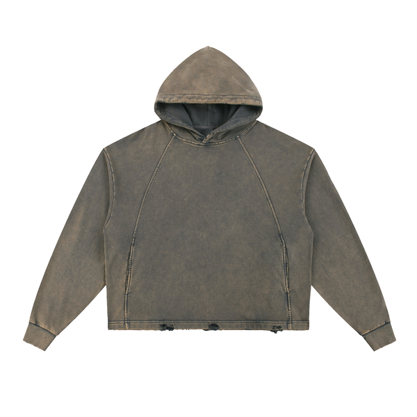 Undone Vintage Washed Frayed-Hem Hoodie