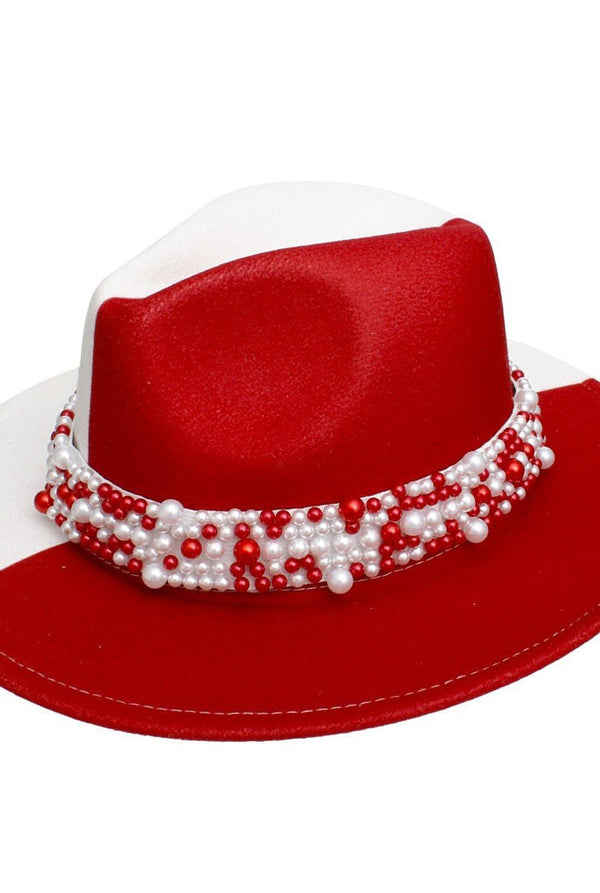 Delta Luxe Pearl - Adorned Red & White Fedora - KIOKO