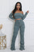 Denim Off The Shoulder Stretch Pant Set - KIOKO