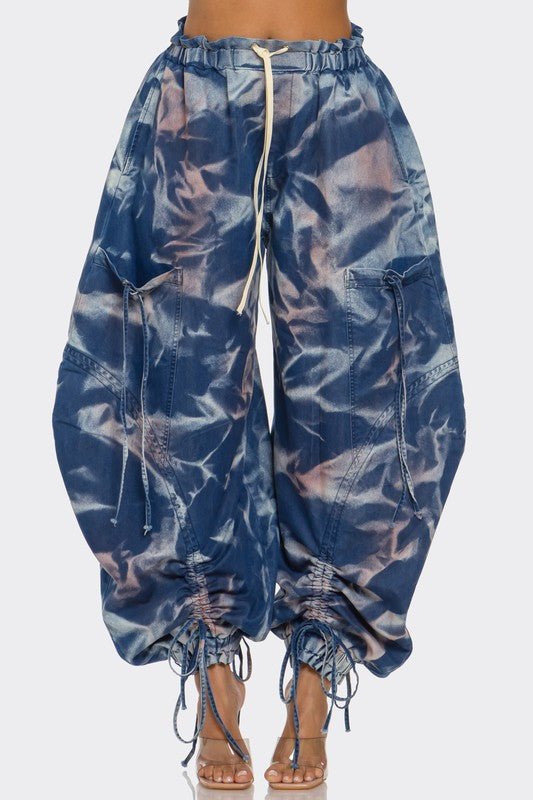 Draped Denim Parachute Pants - KIOKO