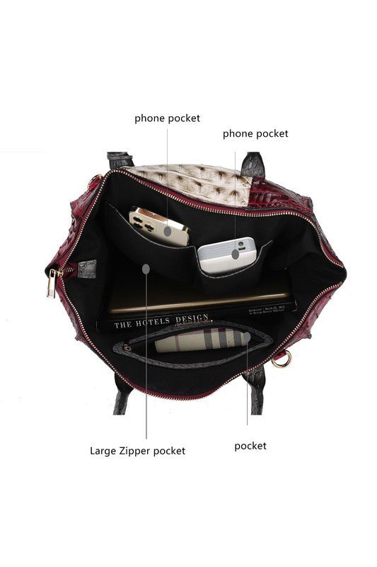 Ember Faux Croc - Embossed Satchel - KIOKO