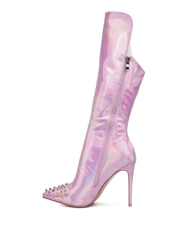 Forbidden Gold Stud Stiletto Calf Boots - KIOKO