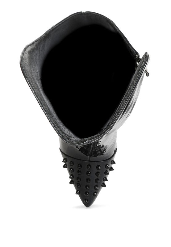 Forbidden Gold Stud Stiletto Calf Boots - KIOKO