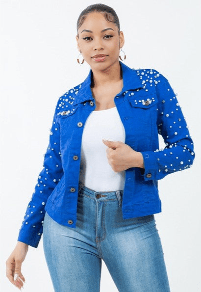Founder’s Glow Pearl Denim Jacket – Royal Blue - KIOKO