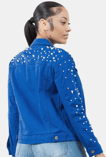 Founder’s Glow Pearl Denim Jacket – Royal Blue - KIOKO