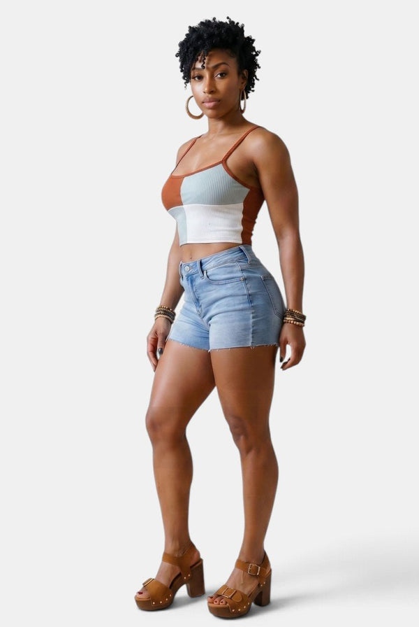 Boho Vibes Color Block Crop Top - KIOKO