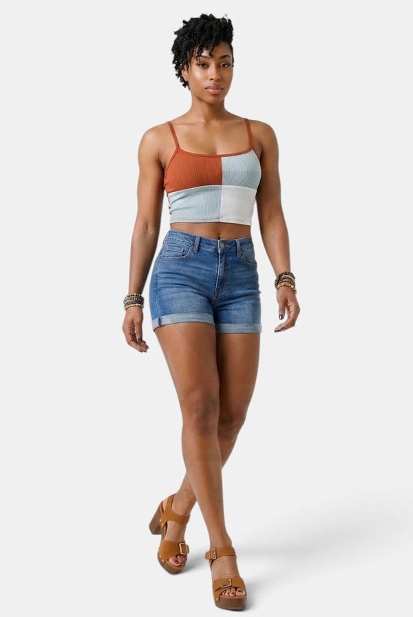 Boho Vibes Color Block Crop Top - KIOKO