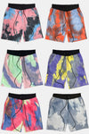 KIOKO Cypher tie-dye jogger shorts in various vibrant colorways with elastic waistbands and adjustable drawstrings.