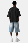 KIOKO Faith Over Fear unisex black heavyweight cotton t-shirt with drop shoulders and distressed raw hem back view