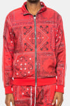 KIOKO red paisley bandana print track jacket with a full-zip front and comfortable regular fit for men