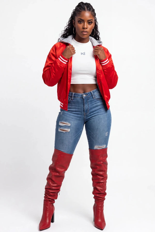 Big League Satin Varsity Bomber Jacket - KIOKO