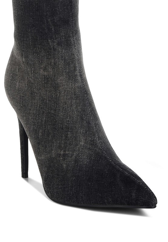 Monique Rhinestones Knee High Denim Boots - KIOKO