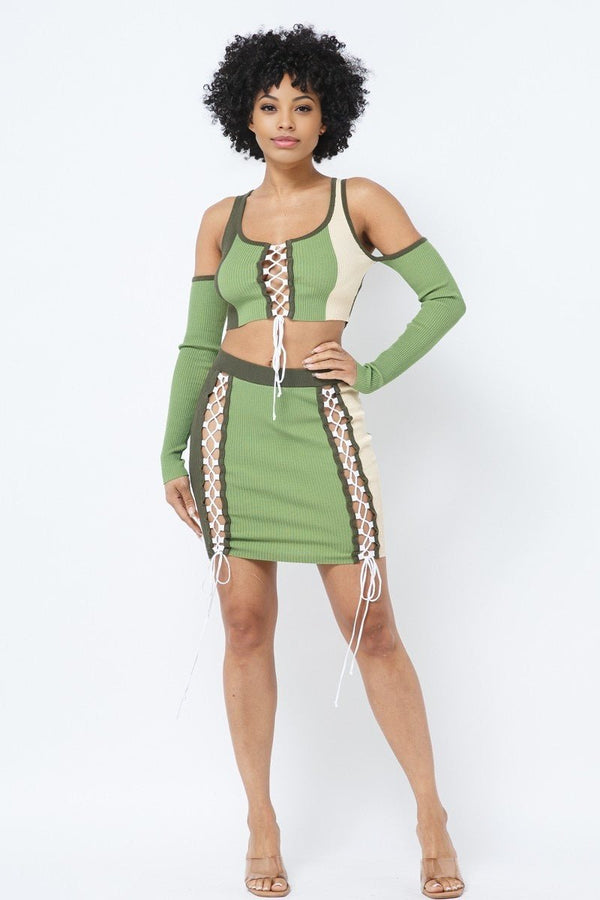 Mutedwrld Colorblock Skirt Set - KIOKO