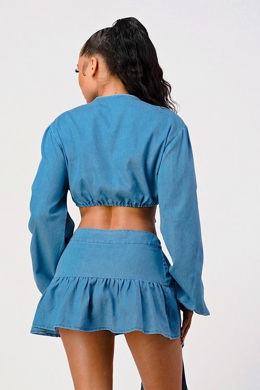 Ocean Waves Denim Skirt Set - KIOKO