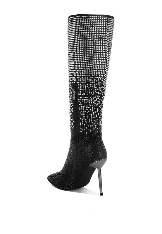 Orymple Shiny Rhinestone Studded Calf Boots - KIOKO