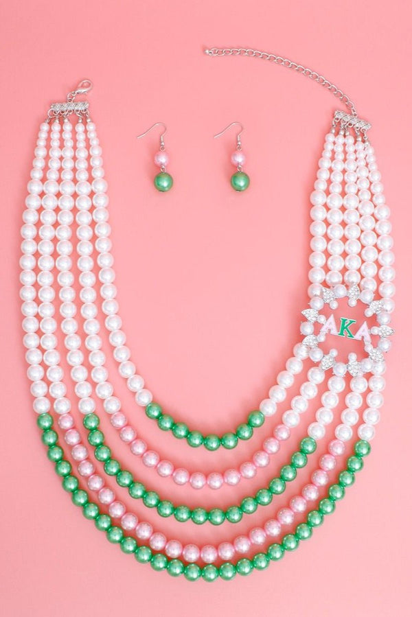 Pink Ivy 2 Pearl Necklace Set - KIOKO