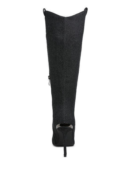 Places To Be Knee High Denim Boots - KIOKO