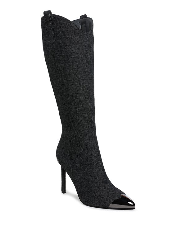 Places To Be Knee High Denim Boots - KIOKO