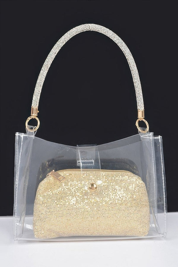 Plated Link Rhinestone Hobo Bag Set - KIOKO
