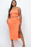 Plus Size Cami Crop Top & Ruched Side Split Hem Midi Skirt Set - KIOKO