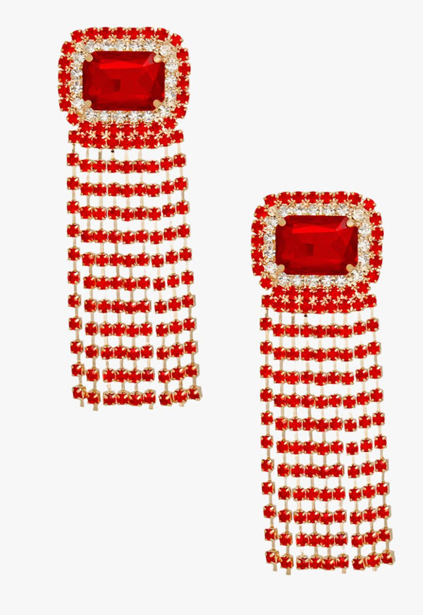 Prophyte Pulse Crystal Fringe Earrings - Red - KIOKO