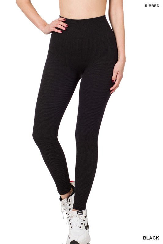 Ribbed Seamless High Waisted Full Length Leggings - KIOKO