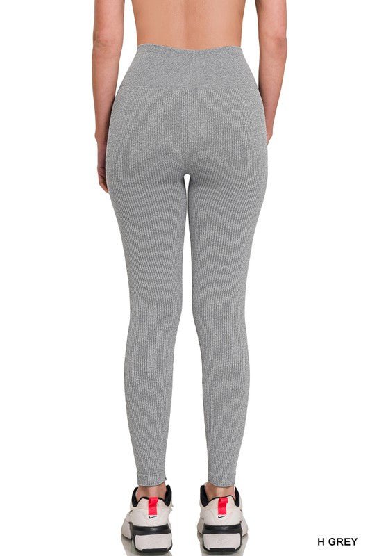 Ribbed Seamless High Waisted Full Length Leggings - KIOKO