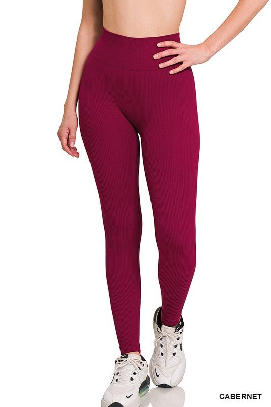 Ribbed Seamless High Waisted Full Length Leggings - KIOKO