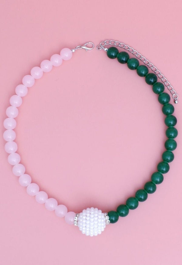 Secret Circle Pearl Glass Bead Necklace - Pink - KIOKO