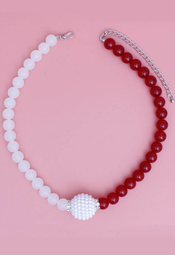 Secret Circle Pearl Glass Bead Necklace - Red - KIOKO