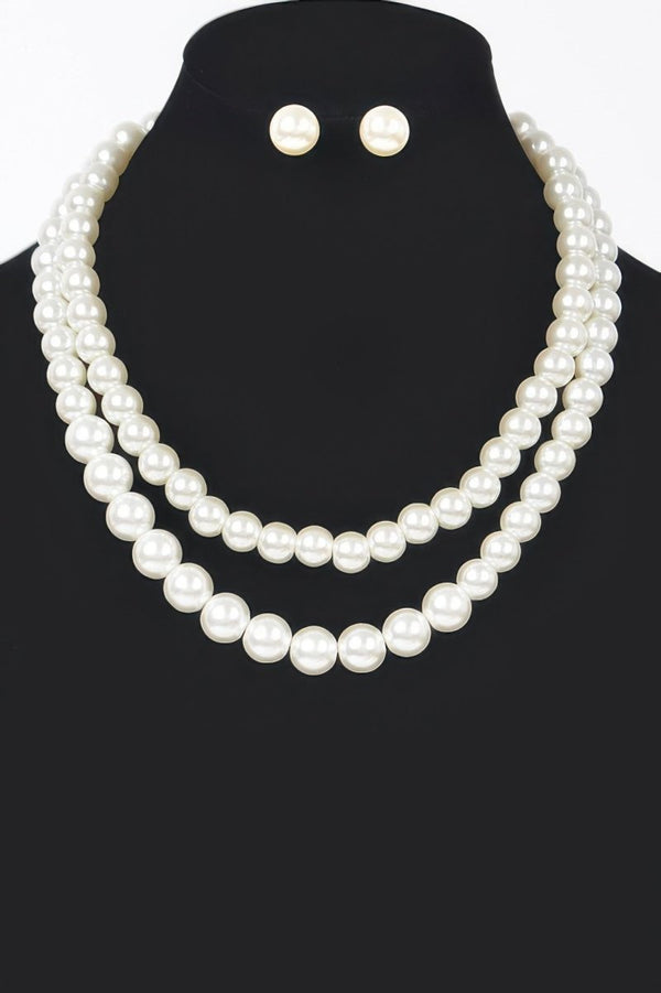 Shelique Double Layered Pearl Necklace Set - KIOKO