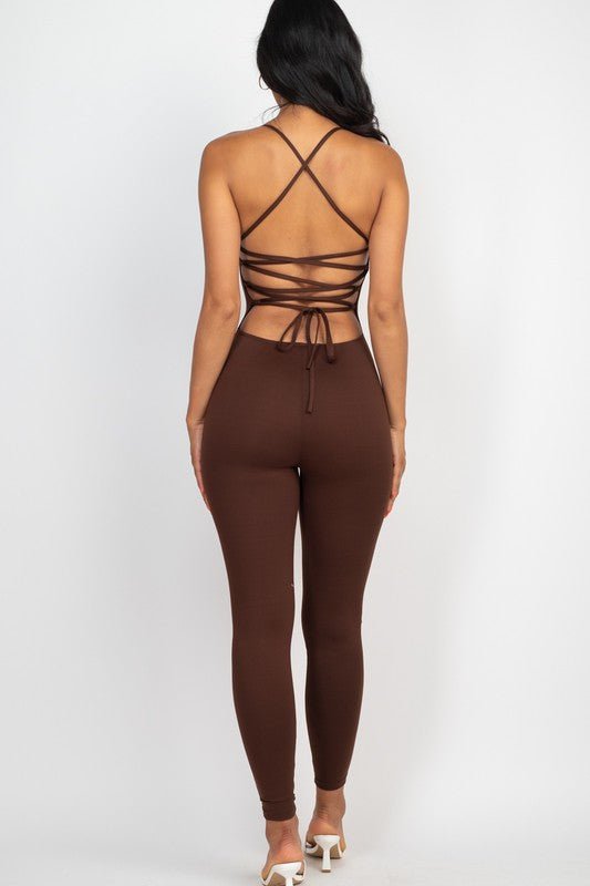 So Cinched Criss - Cross Open Back Jumpsuit - KIOKO