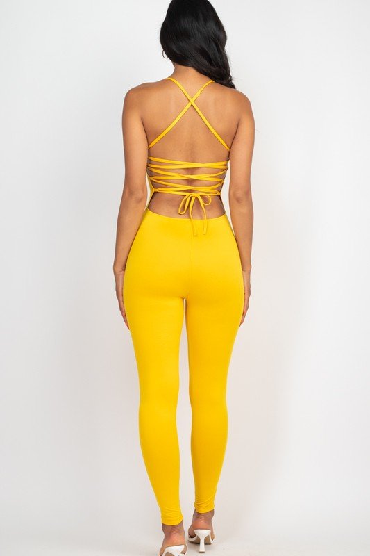 So Cinched Criss - Cross Open Back Jumpsuit - KIOKO