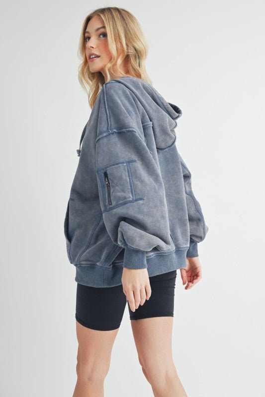 Stripline Acid Wash Hoodie Jacket - KIOKO
