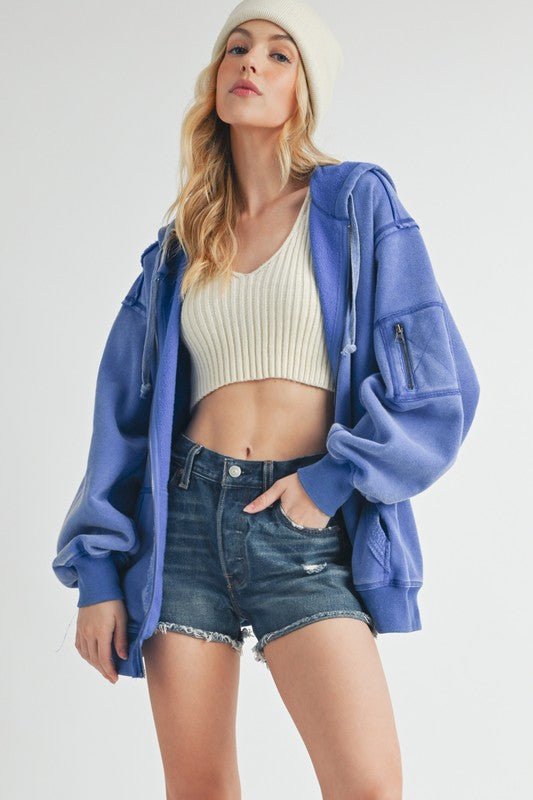 Stripline Acid Wash Hoodie Jacket - KIOKO