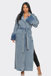 Top Mode Longline Denim Trench Coat - KIOKO