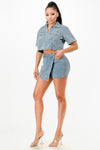Traces of Me Denim Shirt And Skort Set - KIOKO