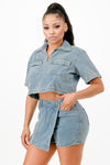 Traces of Me Denim Shirt And Skort Set - KIOKO