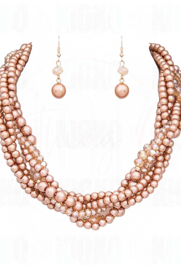 Twisted Elegance Pearl Necklace Set - KIOKO